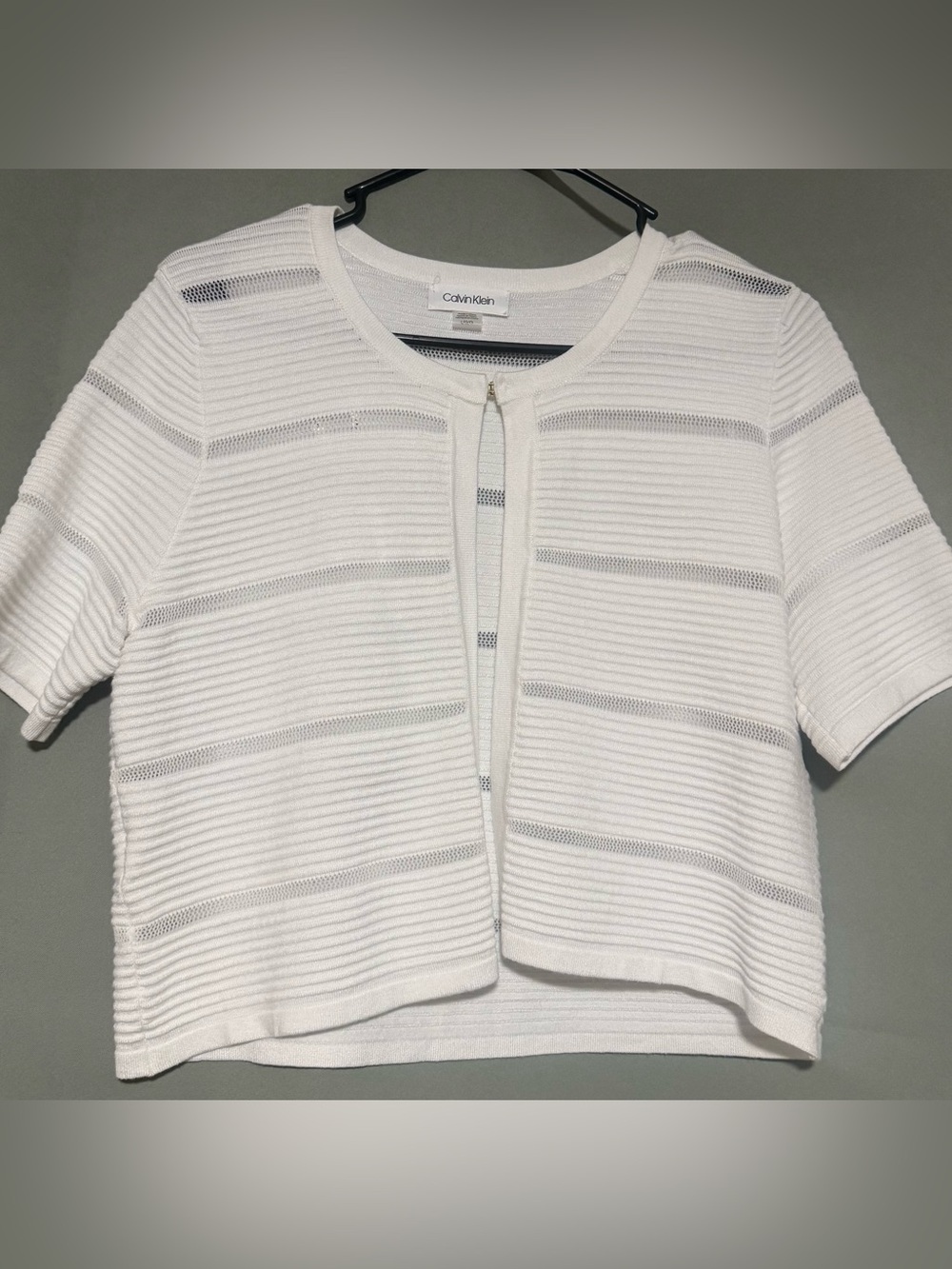 Calvin Klein White Textured Knit Cardigan Sweater Top L